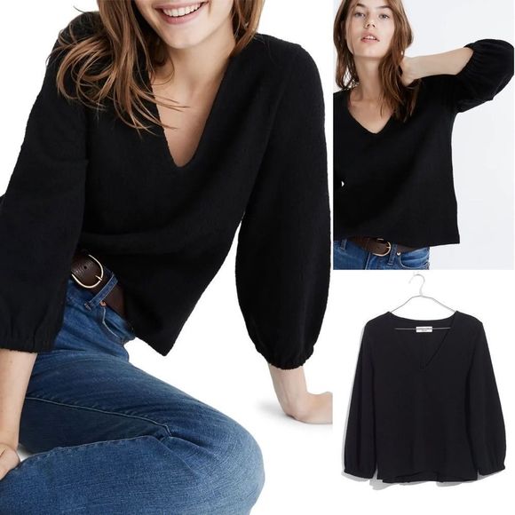 NWT MADEWELL Texture & Thread Full Knit Black Sleeve Top - Picture 14 of 15